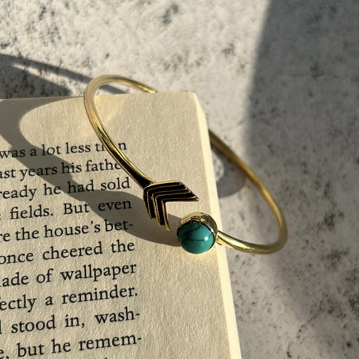 Gold and Turquoise Arrow Stone Bangle Bracelet