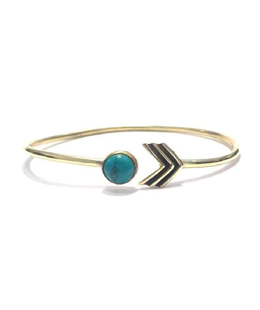 Gold and Turquoise Arrow Stone Bangle Bracelet