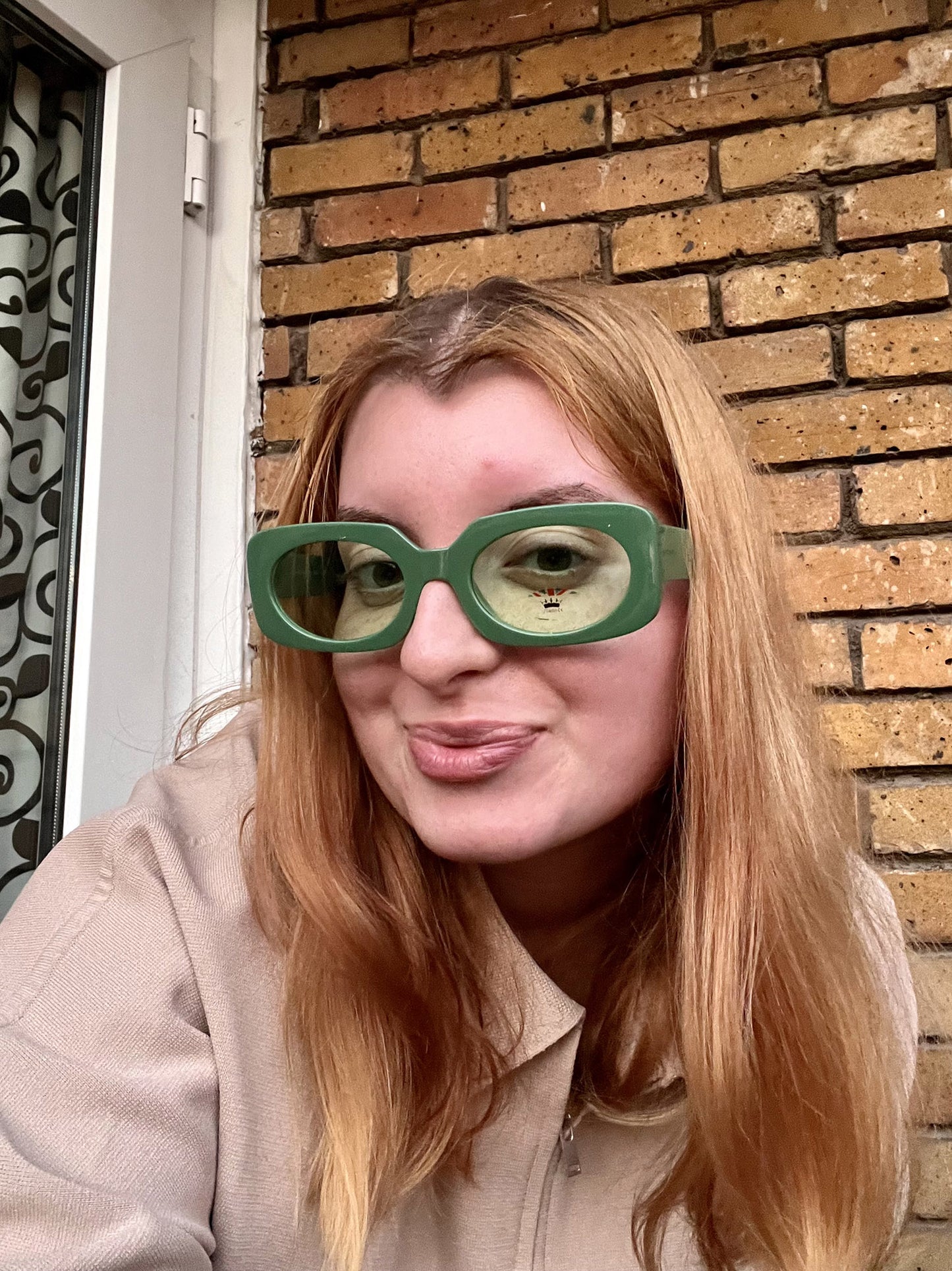 Green Rectangular Oversized Sunglasses with Oval Lenses