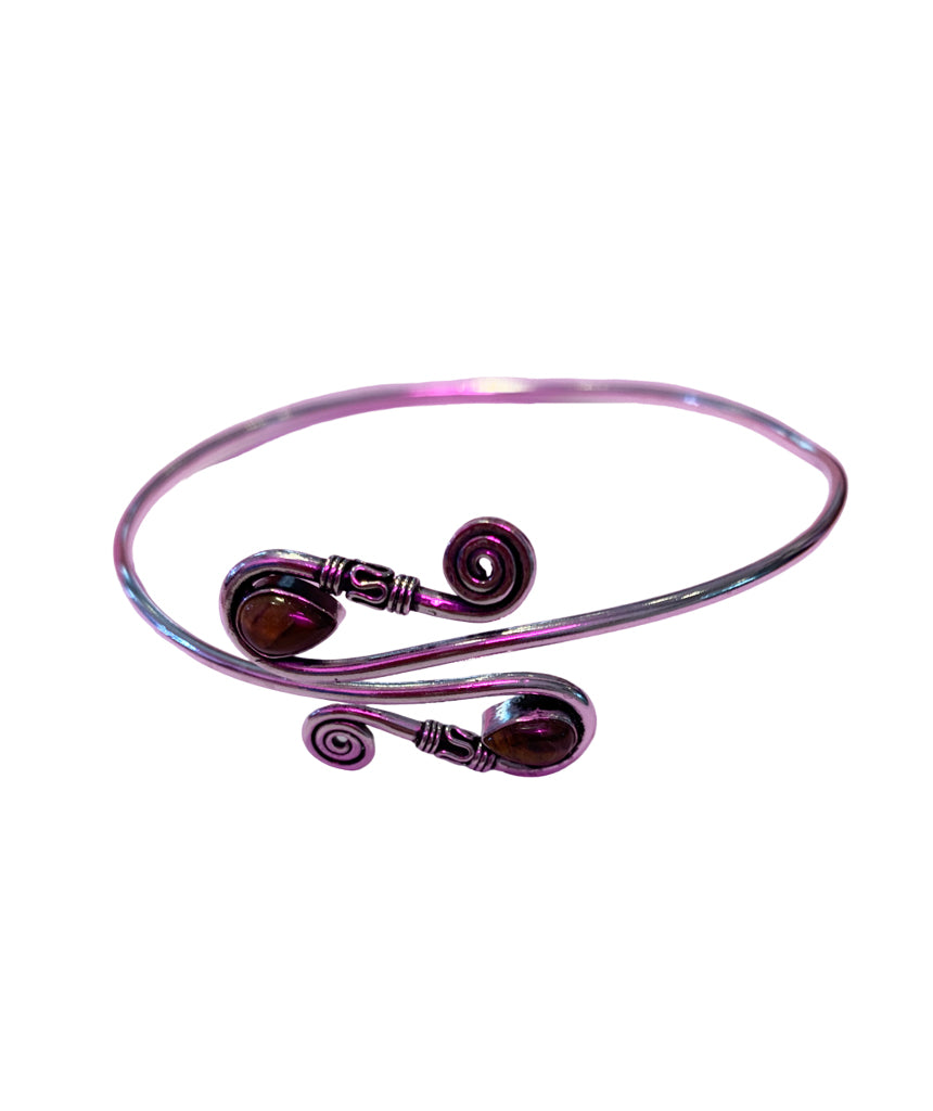 Silver Brown Armcuff with Semi Precious Stone