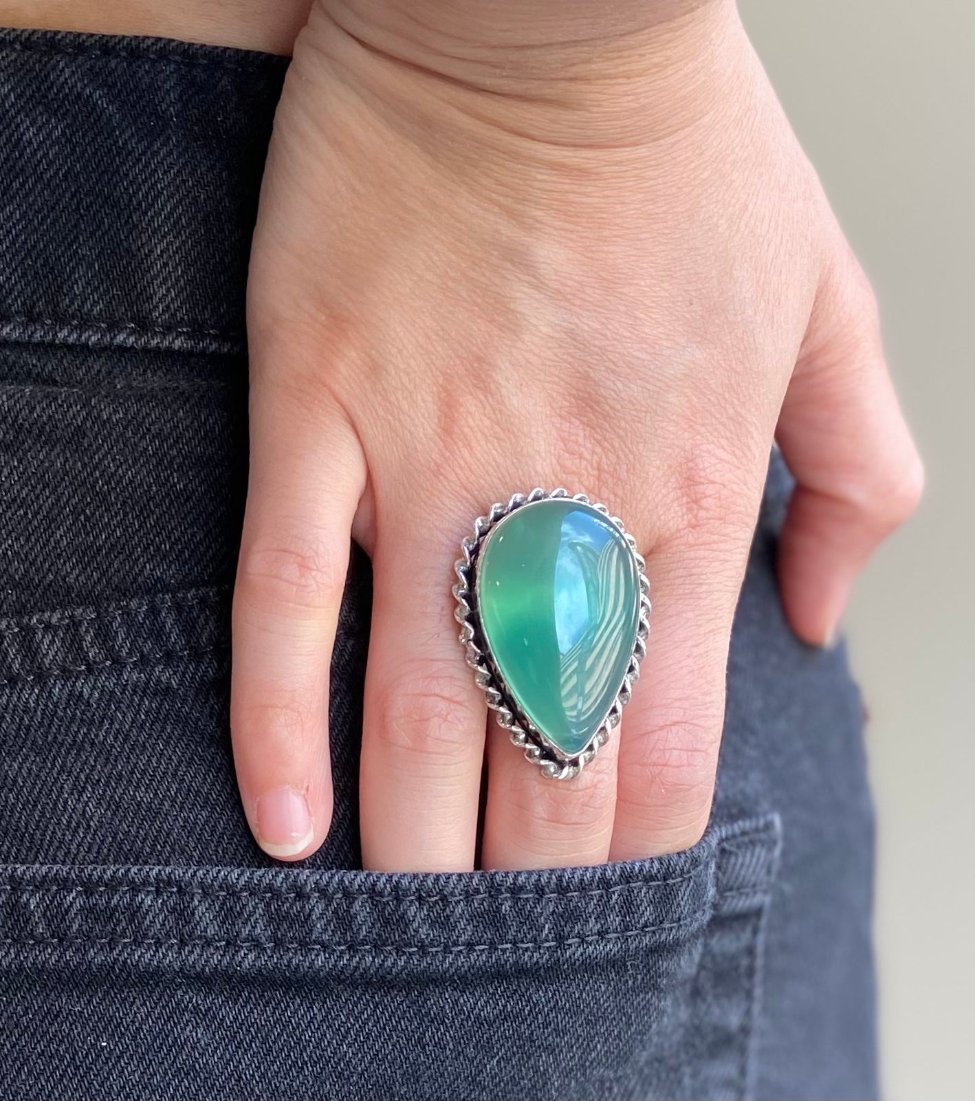 Boho Statement Green Emerald Stone Ring