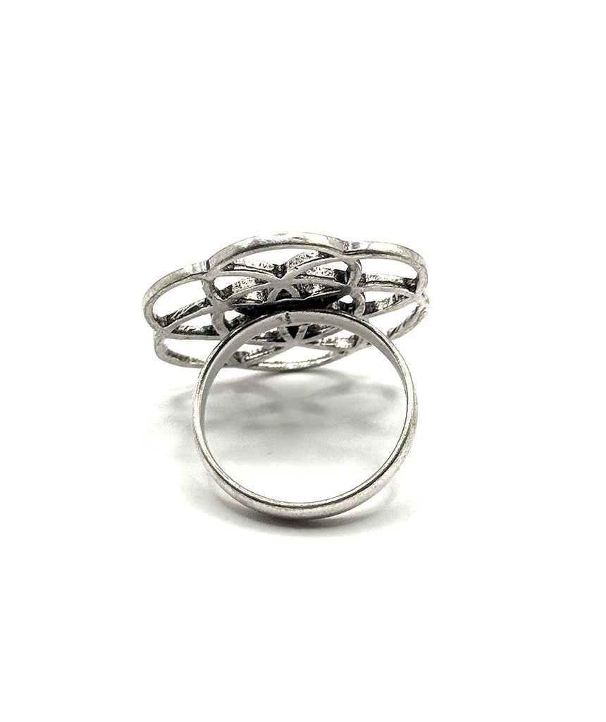 Silver Labyrinth Ring with Brown Tiger's Eye Stone