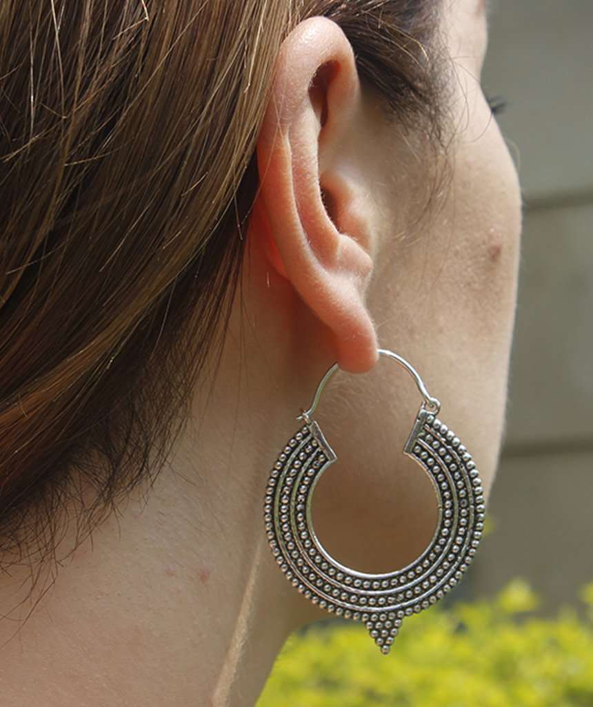 Aztec Hoop Earrings Silver