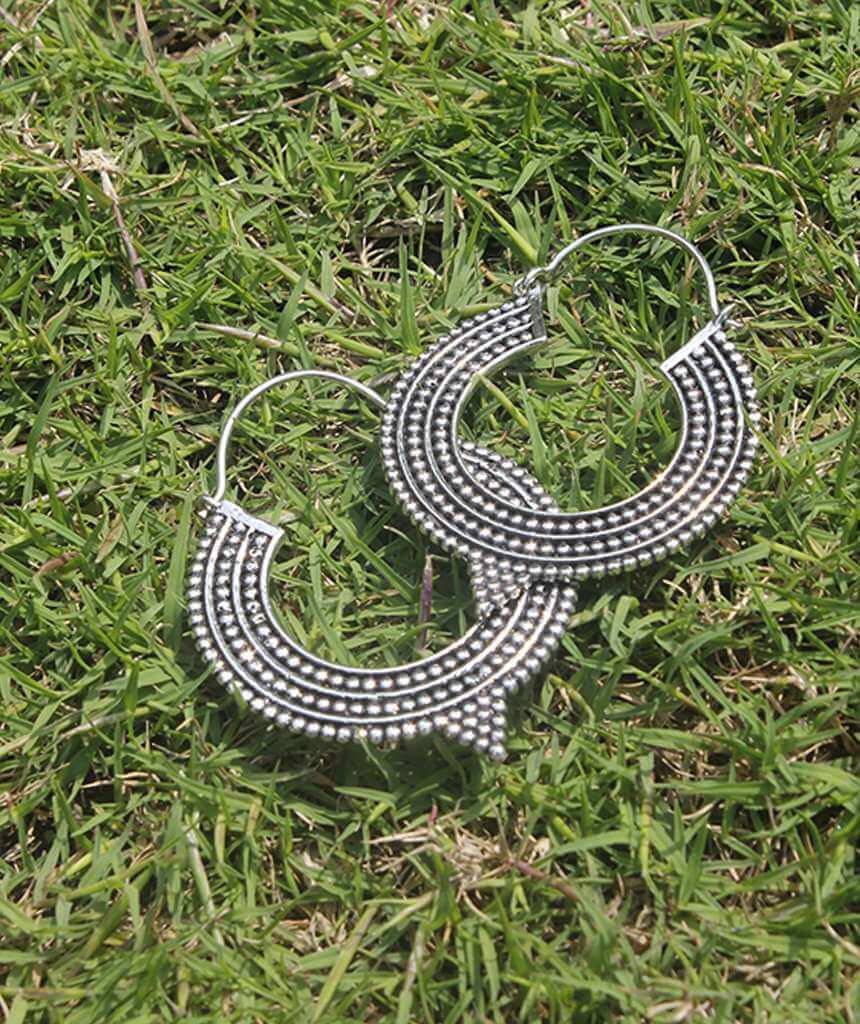 Aztec Hoop Earrings Silver