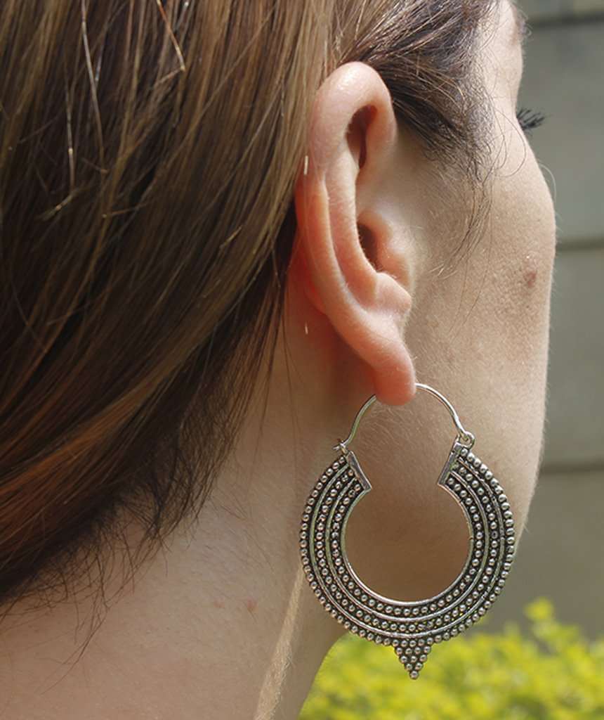 Aztec Hoop Earrings Silver