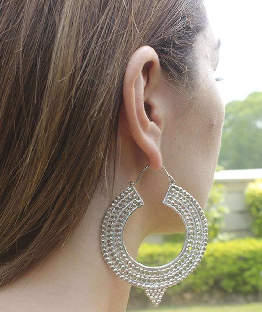 Aztec Hoop Earrings Silver