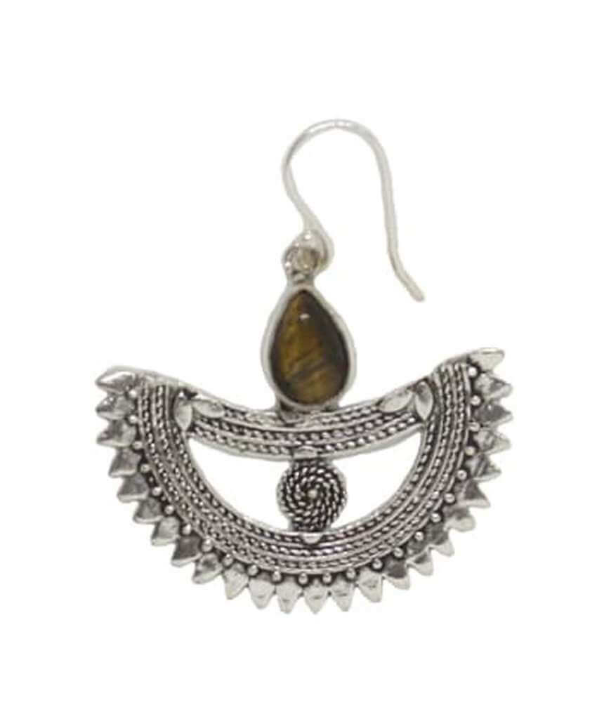 Brown Bohemian Boat Stone Earrings