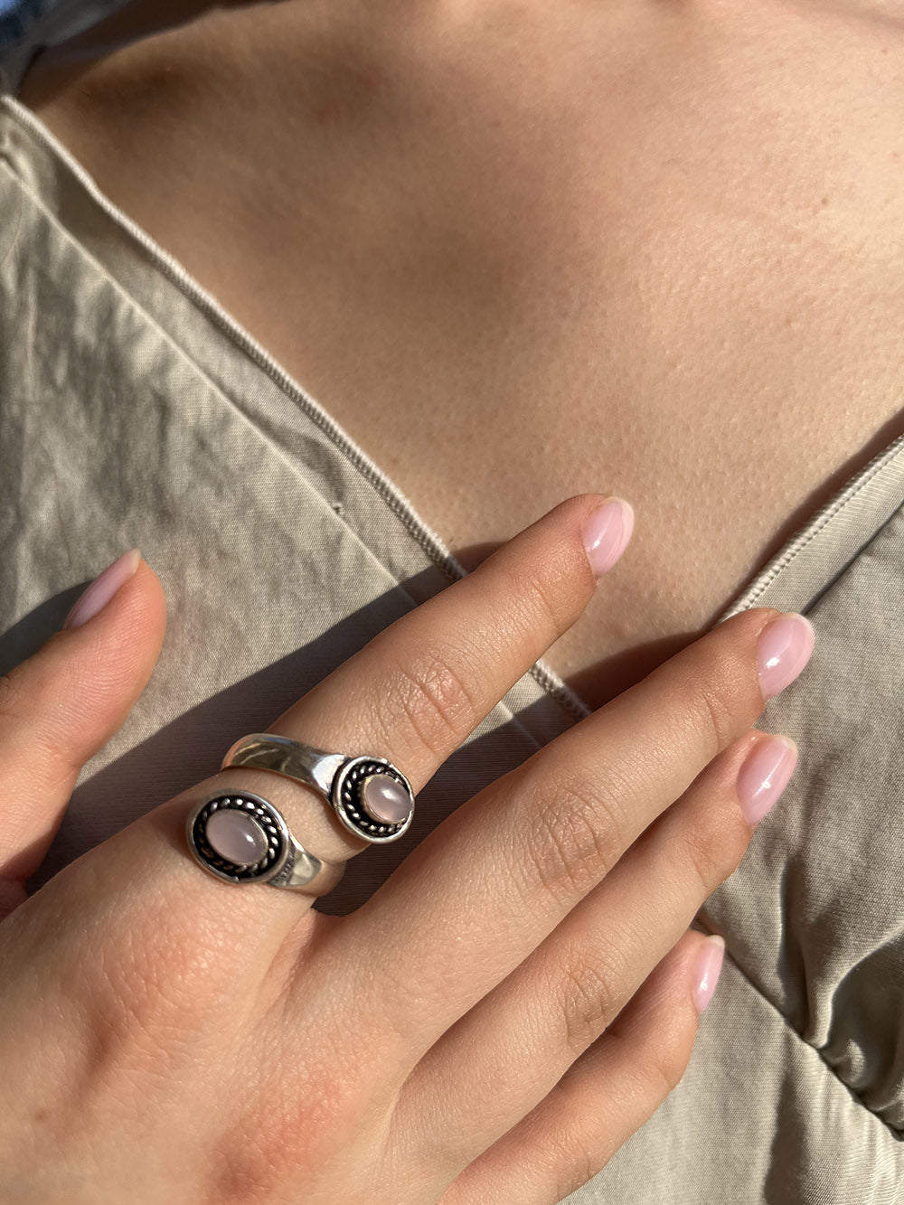 Twisted Double Stone Ring