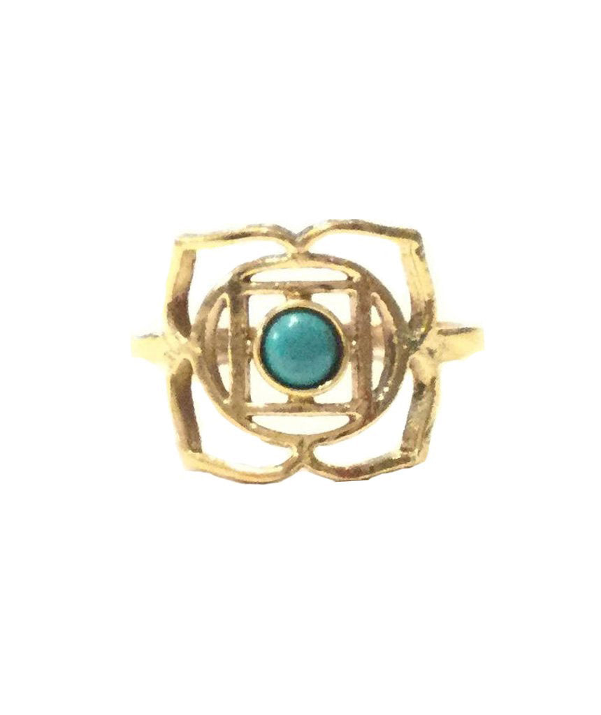 Geometric Flower Ring with Stone