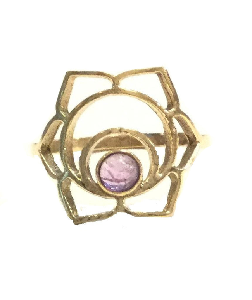 Geometric Flower Ring with Stone