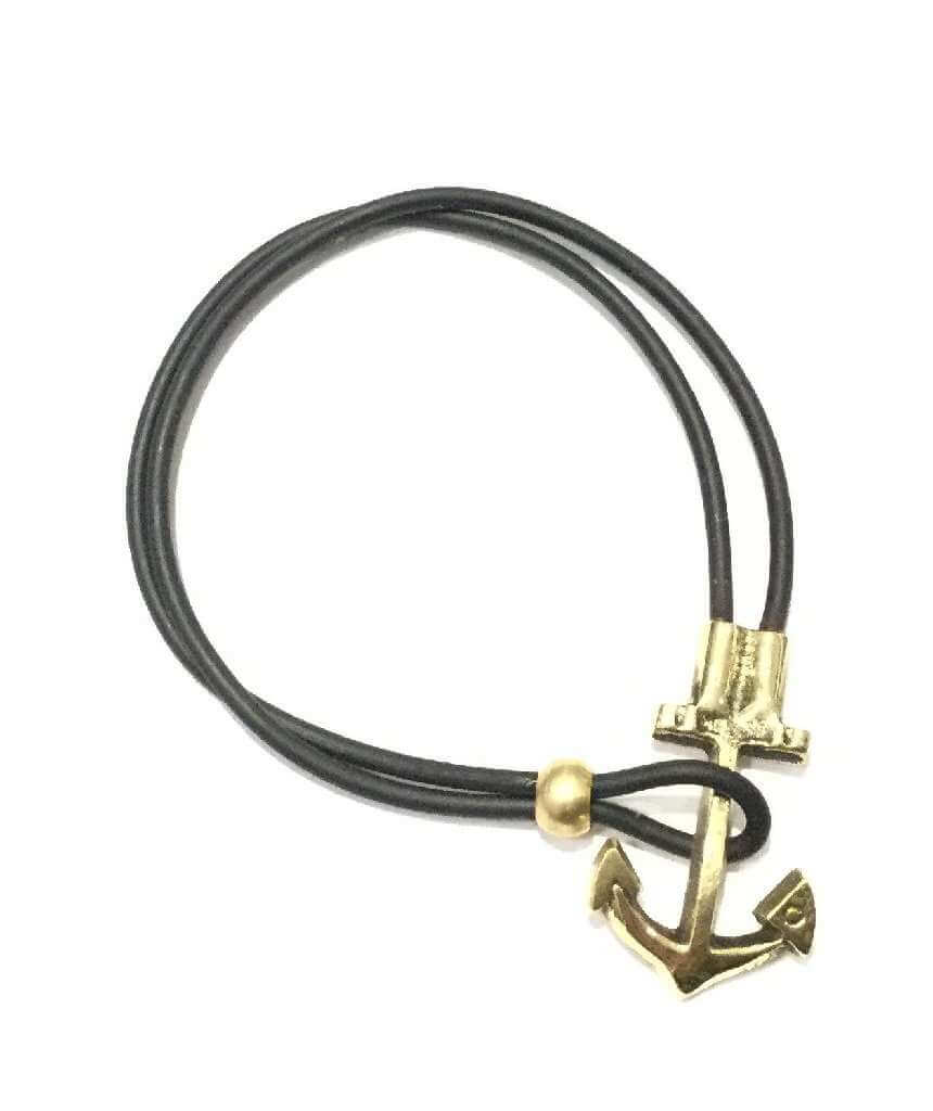 Gold Anchor Leather Bracelet