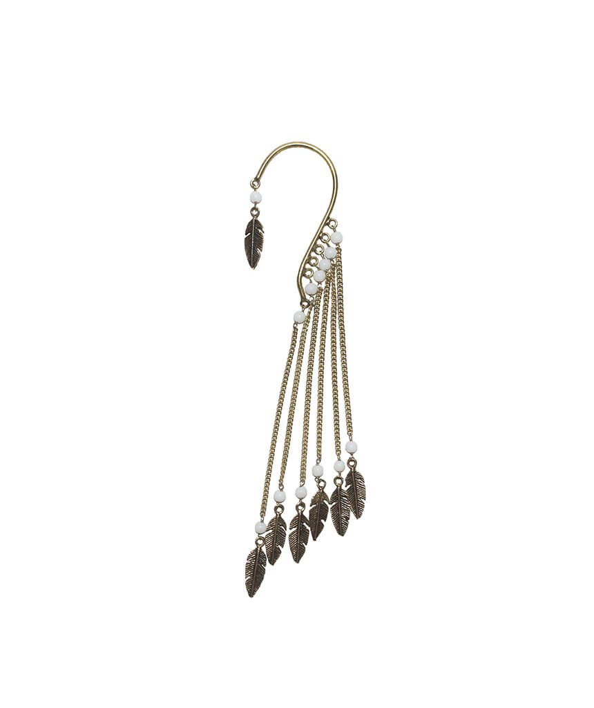 Gold Boho Earcuff Feathers with Beads