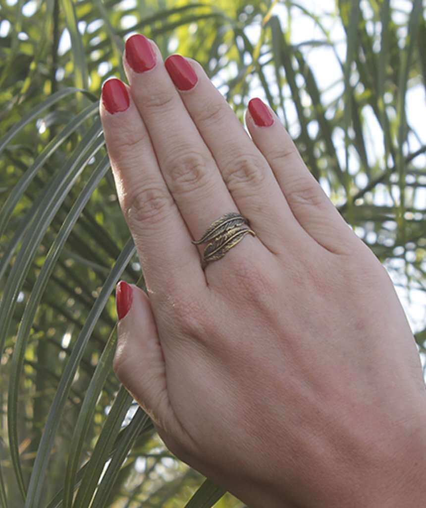Gold Double Feather Ring