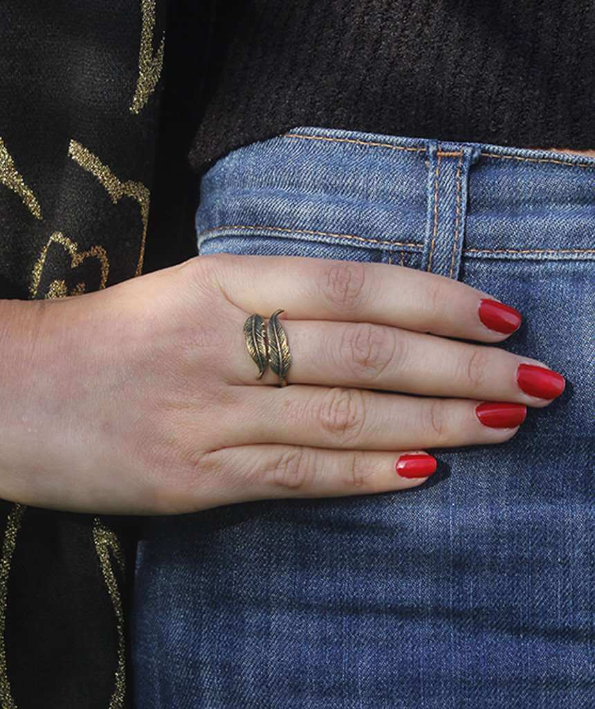 Gold Double Feather Ring