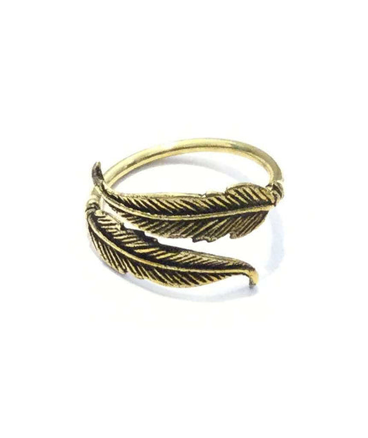 Gold Double Feather Ring