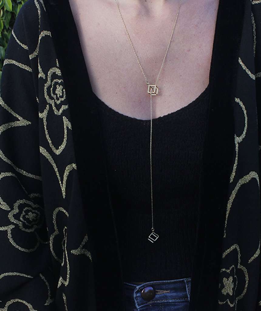 Gold Double Square Classic Necklace