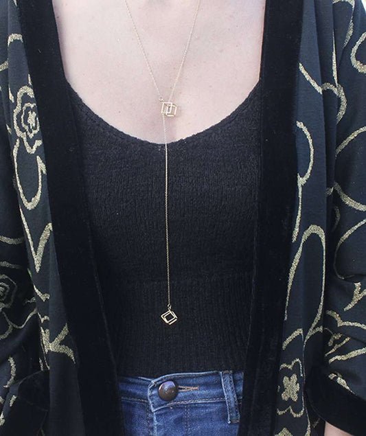 Gold Double Square Classic Necklace