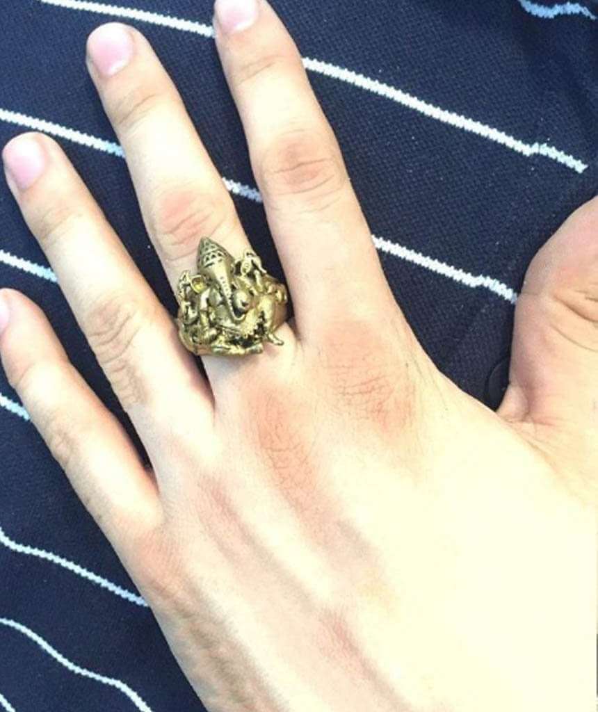 Gold Engraved Ganesh Ring