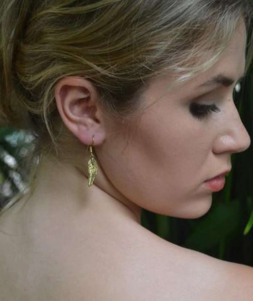 Gold Feather Drop Earrings