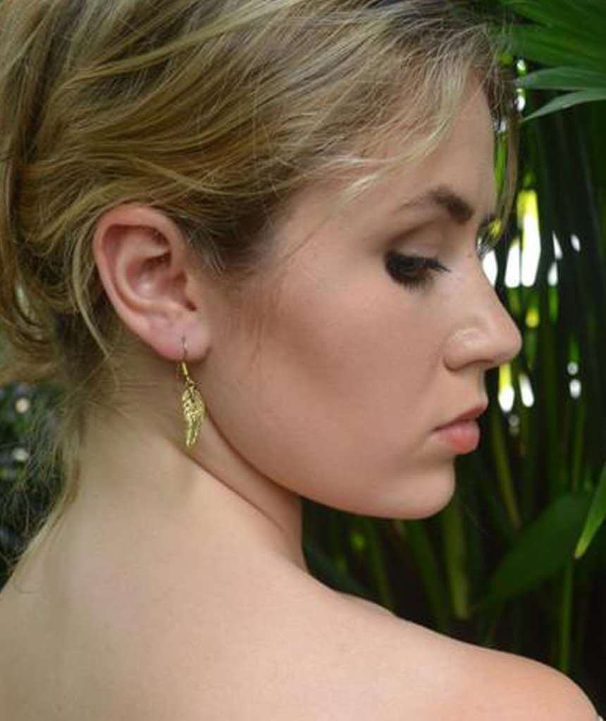 Gold Feather Drop Earrings
