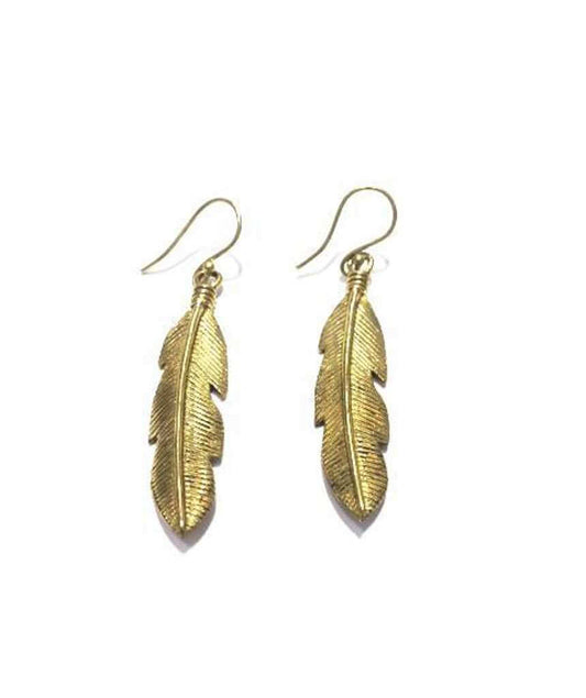 Gold Feather Drop Earrings