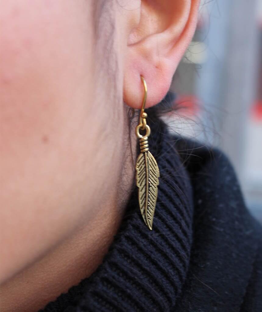 Gold Feather Earrings