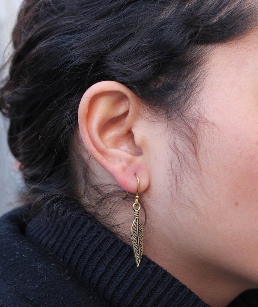 Gold Feather Earrings
