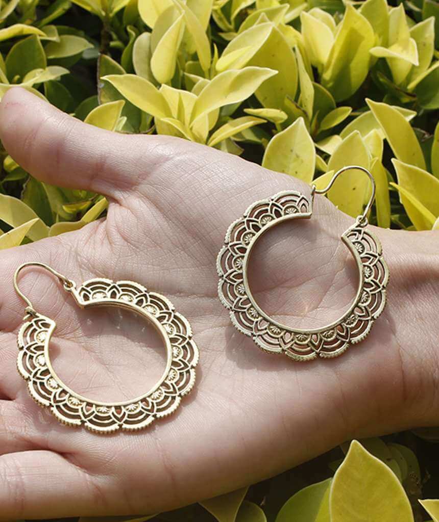 Gold Floral Hoop Earrings