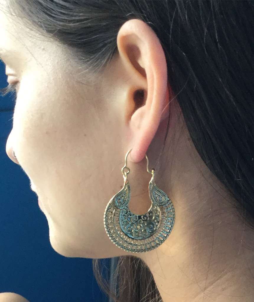 Silver Floral Pattern Hoop Earrings