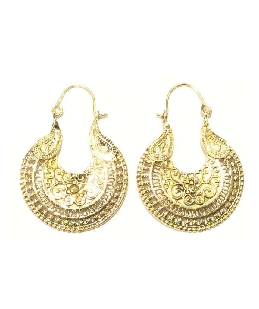 Gold Floral Pattern Hoop Earrings