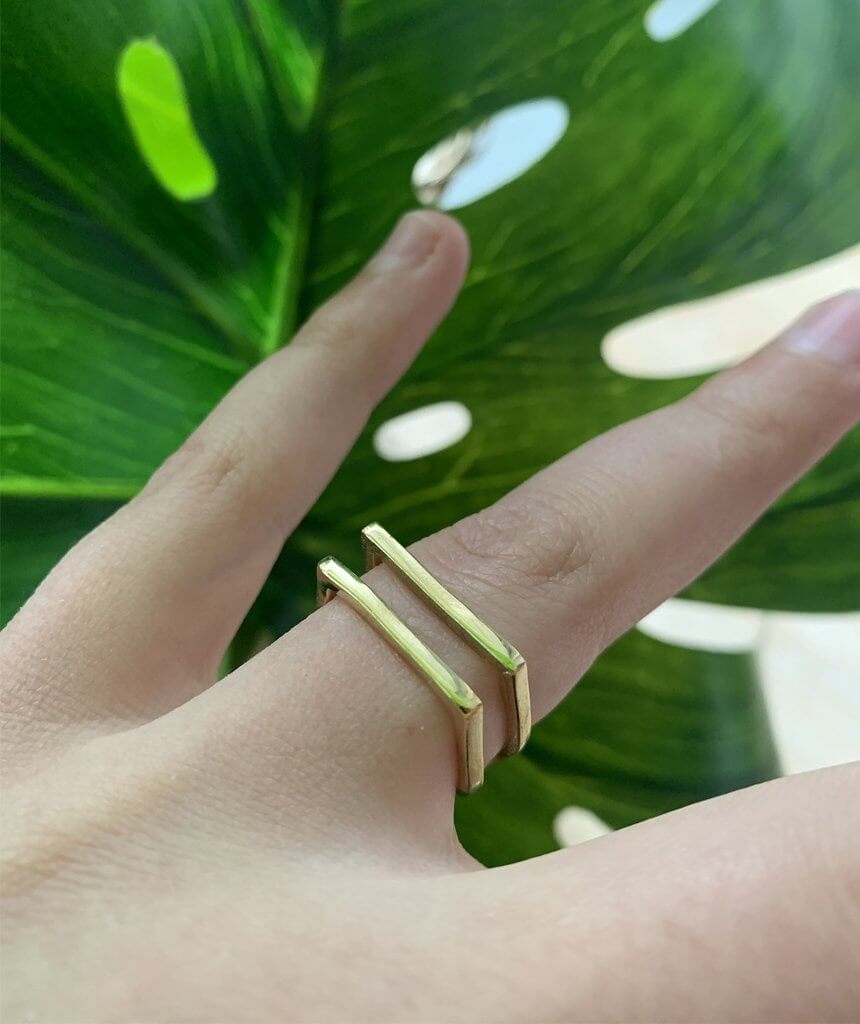 Gold Geometric Square Ring