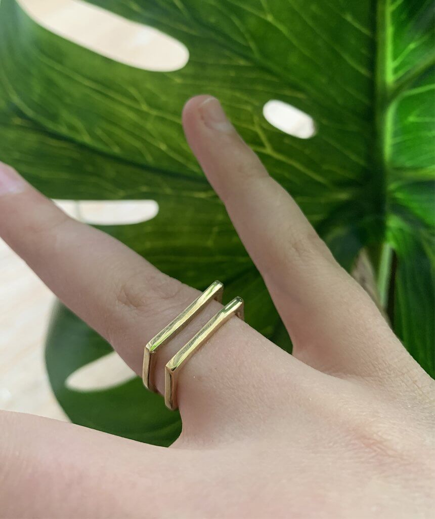 Gold Geometric Square Ring