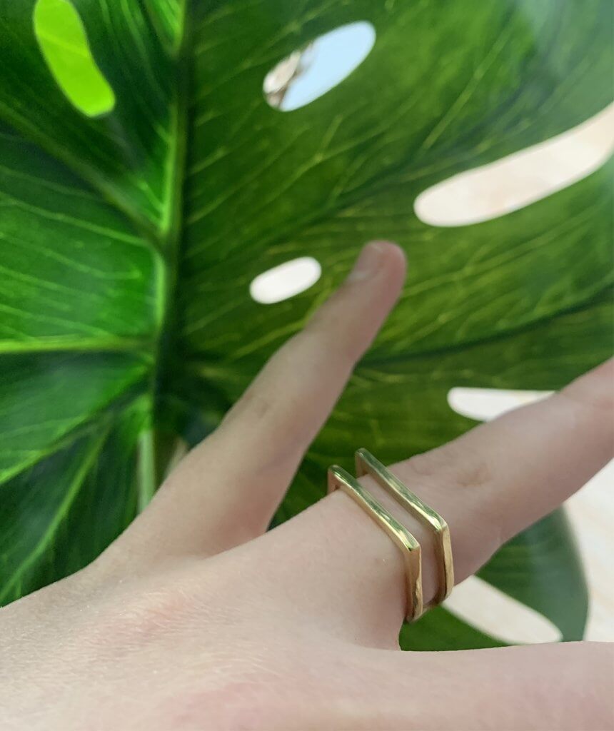 Gold Geometric Square Ring