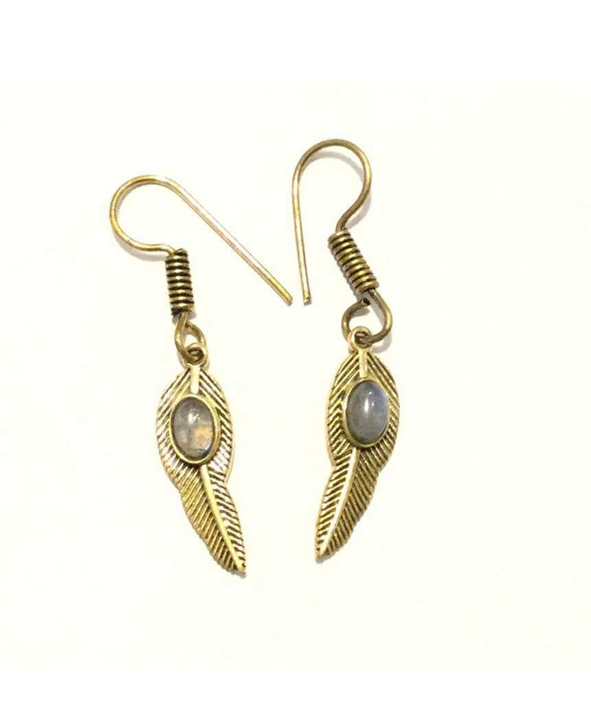 Gold Grey Leaf Dangling Earrings