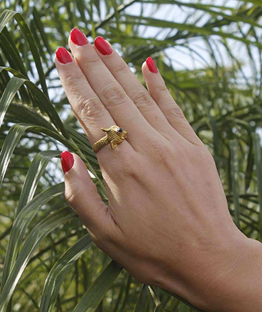 Gold & Green Elephant Ring with Semi Precious Stone