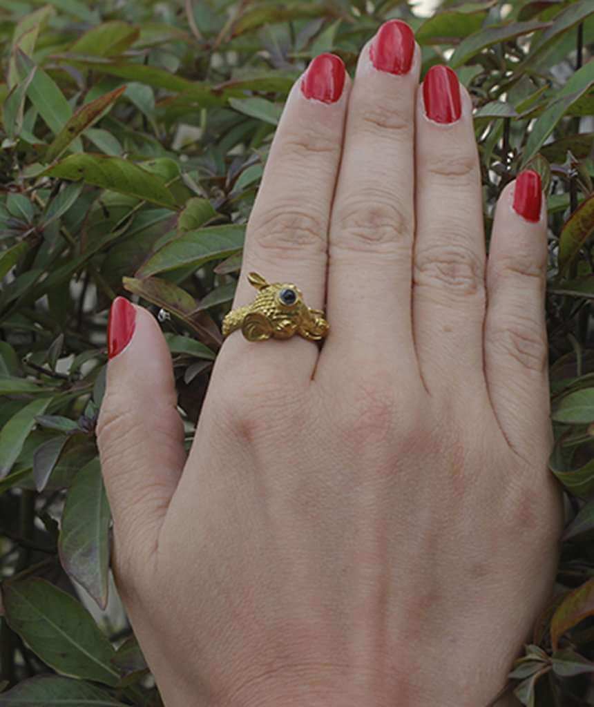 Gold & Green Elephant Ring with Semi Precious Stone