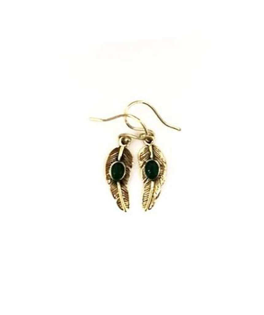 Gold Green Leaf Dangling Earrings