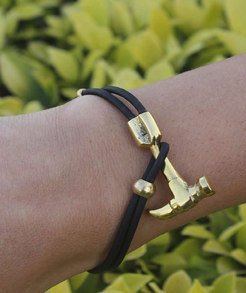 Gold Hammer Leather Bracelet