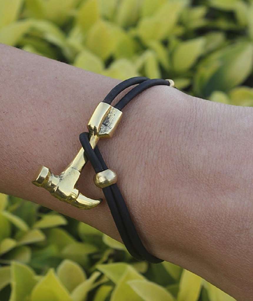 Gold Hammer Leather Bracelet