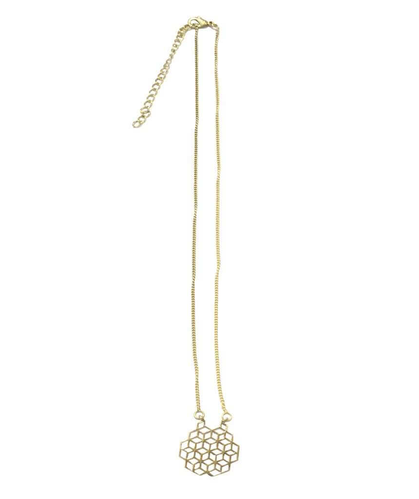 Gold Honeycomb Pendant Necklace