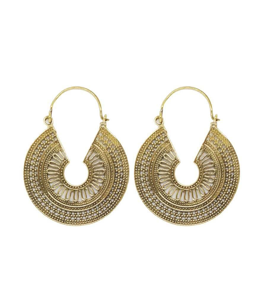 Gold Large Sun Dial Earrings