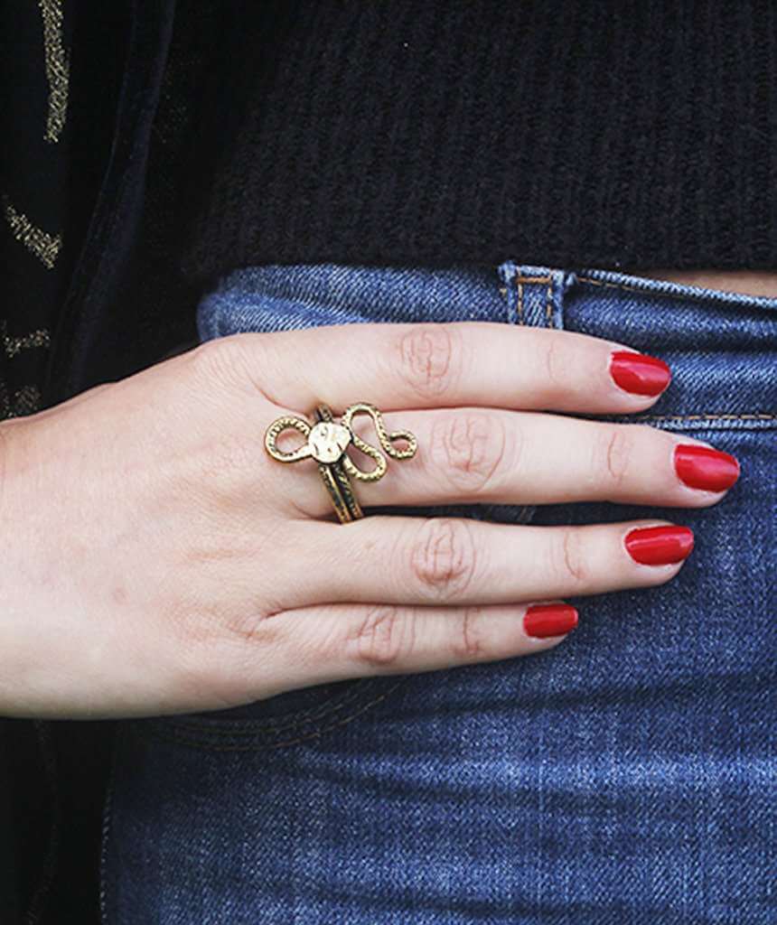 Gold Long Snake Statement Ring