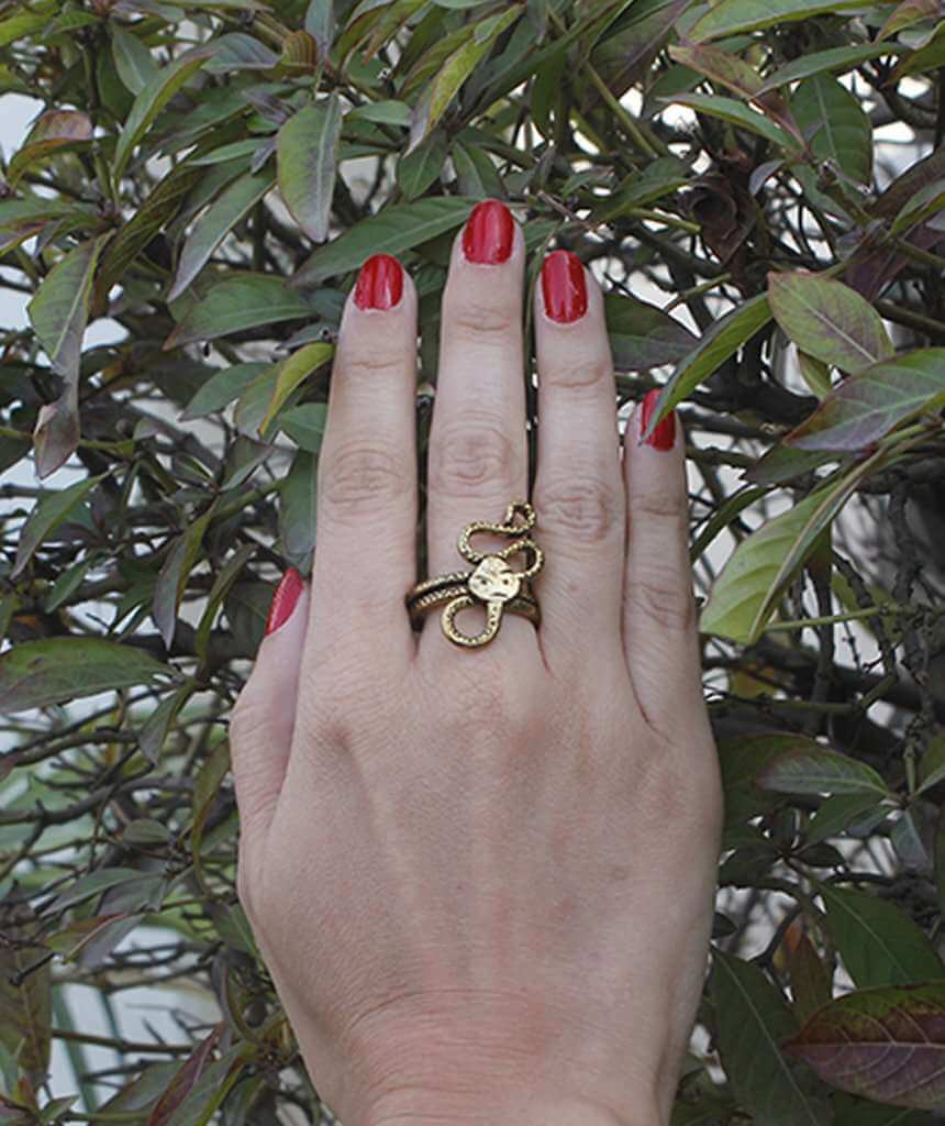 Gold Long Snake Statement Ring