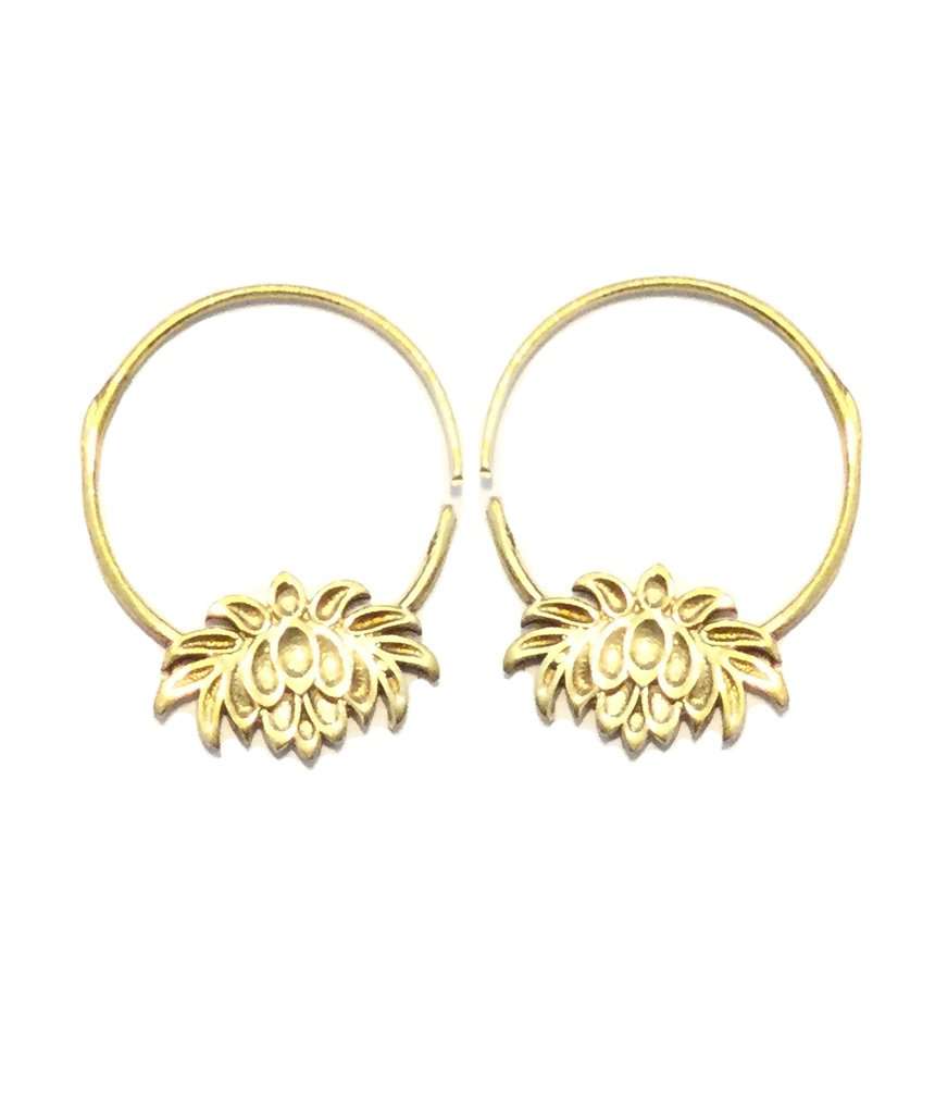 Gold Lotus Flower Hoops Earrings