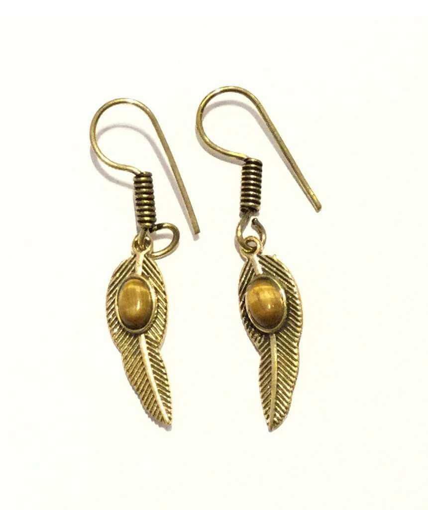 Gold Maroon Leaf Dangling Earrings