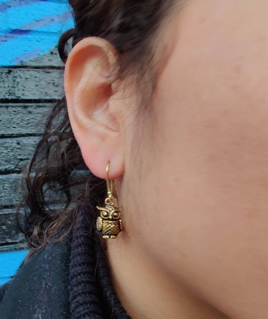 Gold Mini Owl Earrings