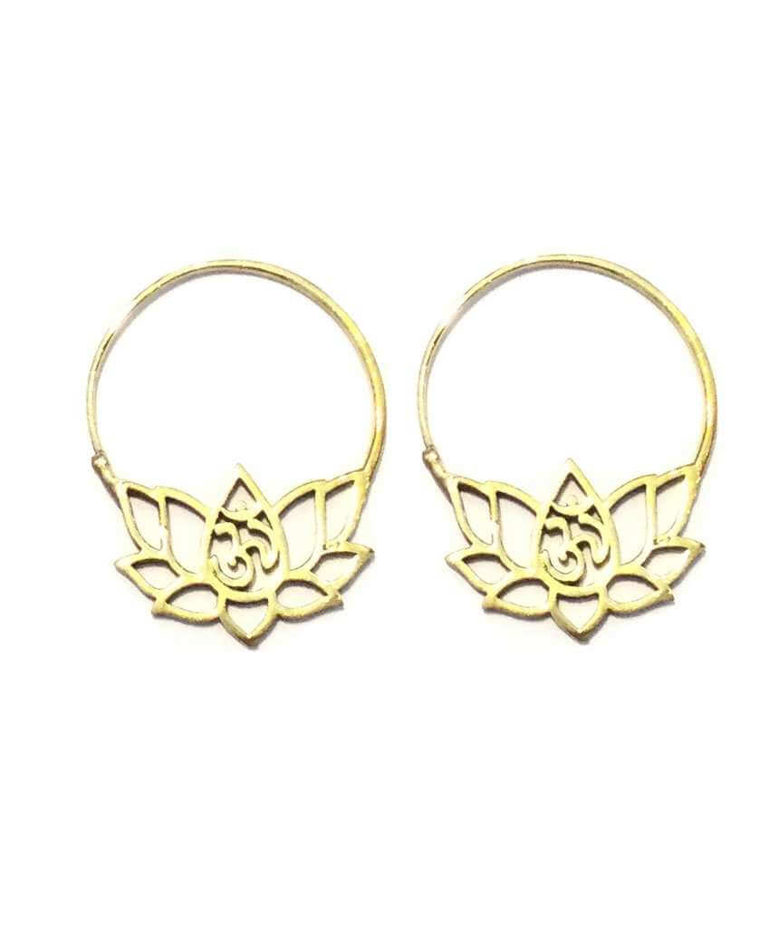 Gold Om Lotus Flower Earrings
