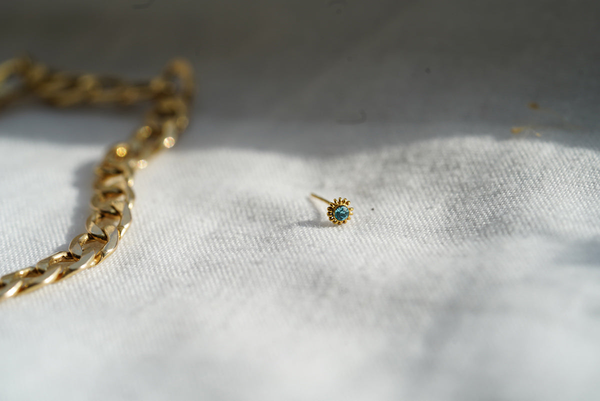 Gold Plated Nose Stud Ethnic Style with Gem