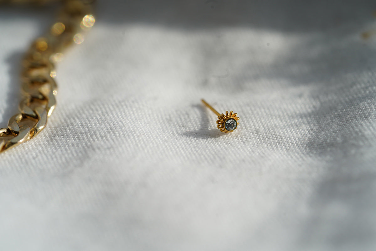 Gold Plated Nose Stud Ethnic Style with Gem