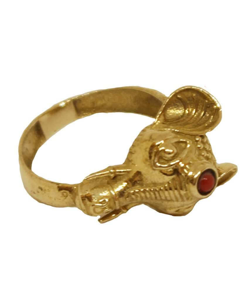 Gold & Red Elephant Ring with Semi Precious Stone
